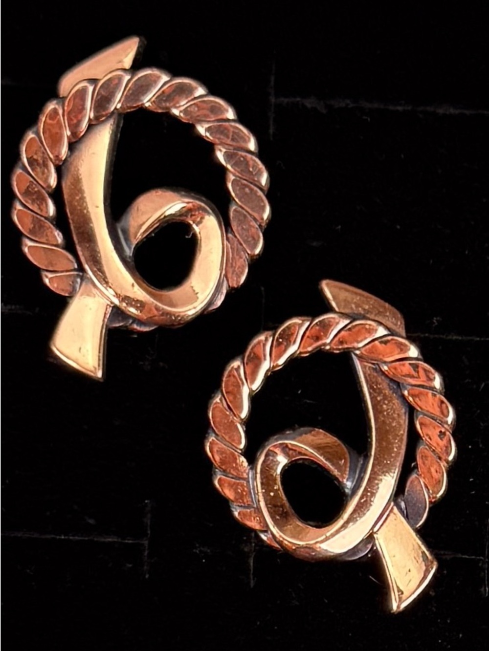 Vintage Copper Ribbon Wreath Clip On Earrings Mid Century Modern Boho